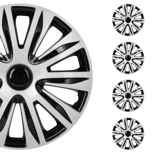 SCITOO Car Wheel Rim Skin 4 Pack 15 inch Cover Hubcap Wheel Cover Replacement R15 Hub Caps -Set of 4（15-inch，Gloss Black & Silver）